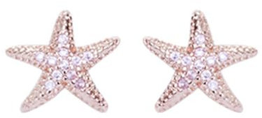 Orecchini a stelo a forma di stella marina rosa per donne e ragazze, in argento sterling oro rosa carina stella di cristallo piccola cartilagine delicato oceano spiaggia festa vacanza gioielli regali,