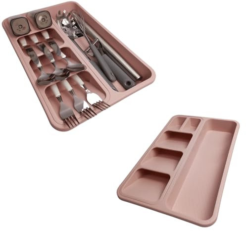 HK Online Pretty Pastels Non Slip CUTLERY TRAY -6 Section Drawer CUTLERY ORGANISER, Drawer CUTLERY DIVIDER 39 x 26.5 x 5cm (PINK 6 Section)