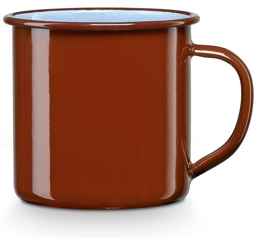 briebe Taza Café Camping 10 cm Pote Acero Esmaltado 0,75 ml, Acampada, Picnic, Viajes, Senderismo, Apta Fuego, Inducción, Vitrocerámica, Gas, Horno, Vintage Terra Marrón Teja