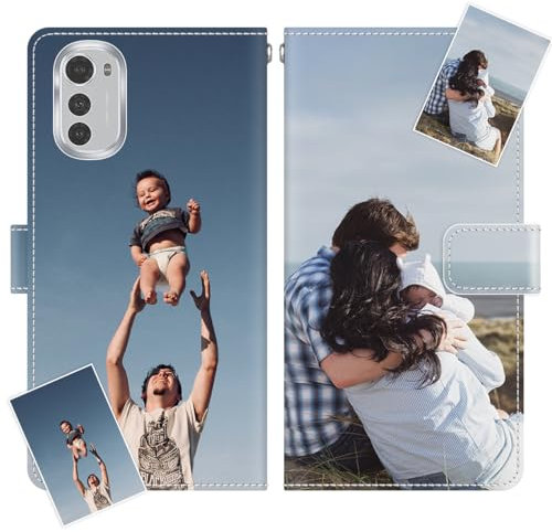 JGOYGYI Personalisierte Leder Handyhülle kompatibel mit Motorola Moto E32 E22 E20 e13 Plus Edge50 40 lite Pro Ultra Fusion NEO,Individuelle Text Bildern Foldable Flip Klapphüllen Case hülle