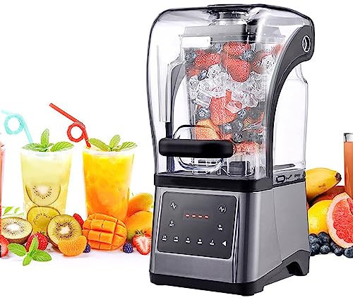 Ice Crusher Machine with Sound Enclosure - Commercial Stand Mixer & Blender Smoothie Machine for Food Grade Frozen Dessert & Soup Maker
