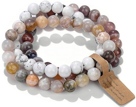 SAIBANGZI Handmade Echte Natursteinperlen Heilsteine Armband Unisex Chakren Perlenarmband, 8MM Runde Edelsteine Yoga Armbänder, Elastische Perlen Anti Stress Armband