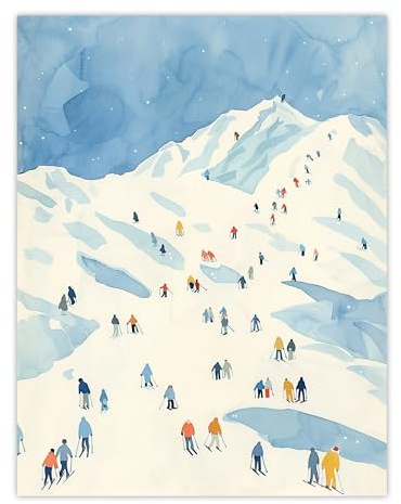 Artery8 Ski Winter Sport Snow Alps Travel Watercolour Living Room Large Wall Art Poster Print Thick Paper 18X24 Inch