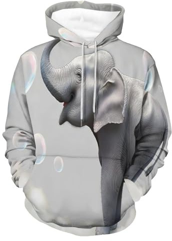 TDNEKMCA Herren Kapuzenpullover Herren-Kapuzenpullover Mit Elefantenmotiv, Herbst- Und Winter-Langarmpullover, Sweatshirt Mit Tiermotiv, Realistischer Grafik, Modischer Pullover Mit Taschen 1 3XL