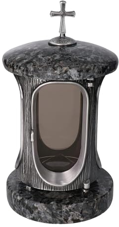 Stilvolle Grablaterne Granit Lablador Höhe 23 cm/Ø 15 cm Silber mit Kreuz