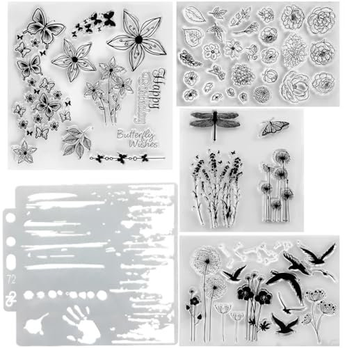 DRJCKOLOTH Timbri Scrapbooking In Silicone,Timbri Trasparenti Fai Da Te,Timbri Trasparenti In Silicone,Con Fiori e Foglie,Per Album, Diari, Scrapbooking, Decorazioni Artigianali Di Carta