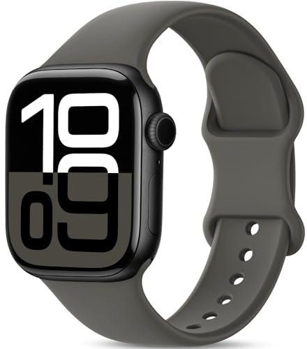 AMSKY Silikon Sport Armbänder Kompatibel mit Apple Watch Armband 40mm 42mm 46mm 44mm 45mm 41mm 38mm, Damen Herren Weiche Wasserdicht Band für iWatch Series 11 10 9 8 7 6 5 4, SE 3 2 1, Steingrau