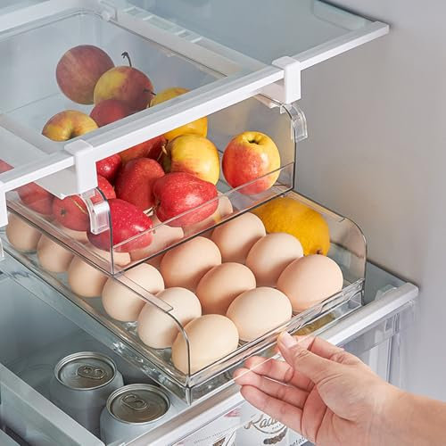 Fangoo 2 Piezas Organizador de Almacenamiento para Frigorífico Cajones Extraíbles para Nevera Retráctil Cajones De Frigorífico Transparentes Organizador de Refrigerador Para Huevos (Estilo 2)