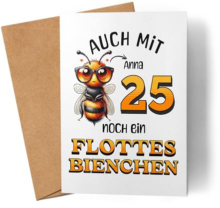 Kiddle-Design Personalisierte Geburtstagskarte 25. Geburtstag - Flottes Bienchen ist 25-25ter Geburtstag Lustige Karte Frau Frauen - Faltkarte inkl. Umschlag
