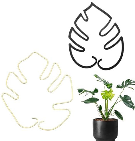 SULIUDAJI 2 Pezzi A Forma Di Foglia, Supporto Per Staminali Per Piante, Supporto Durevole In Ferro Per Monstera E Piante Rampicanti, Set Di Morsetti In Bambù Per Stabilizzare Le Foglie, Supp