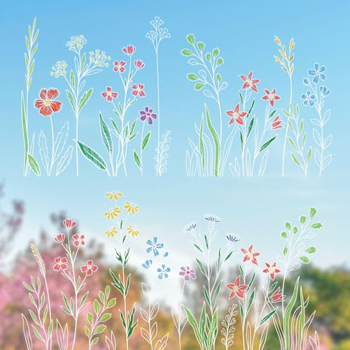 younikat Fensterbild Frühling Blumen Wiese I statisch haftend I wiederverwendbar I Sommer weiß bunt I you0034
