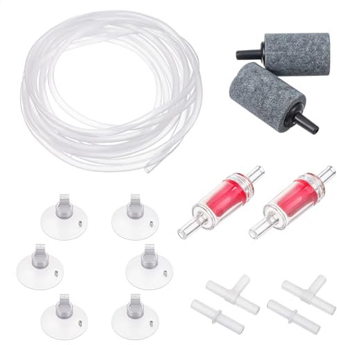 4m Aquarium Schlauch, Luftschlauch Aquarium, Luftsteinzylindern, Anschlüssen, Saugnäpfen und Rückschlagventilen, Standard-Luftpumpenzubehör-Set für Gaslieferung die Belüftung von Aquarien