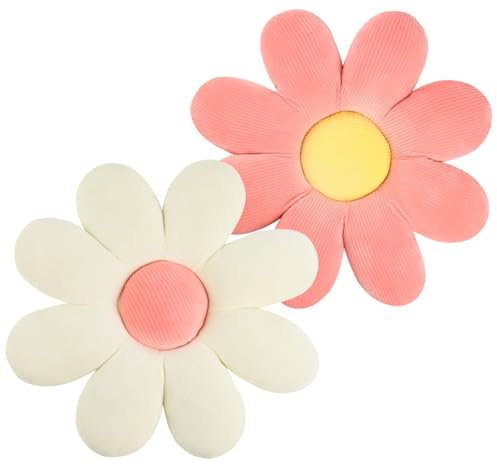 Quahzify Cuscino a Forma di Fiore, Rosa e Bianco Cuscino in Peluche di Fiori, Decorazione Carino Fiore Cuscino per Divano, Camera da Letto, Auto, 40cm