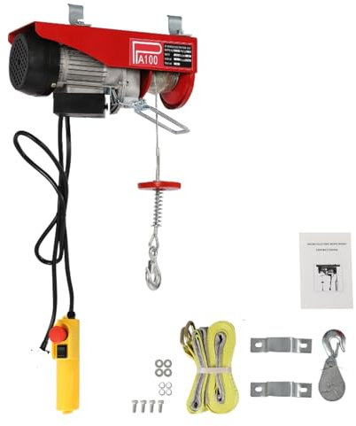 220V 480W Electric Winches Overhead Electric Hoist Lift 220Lbs Anti-Rush Top Limiter With 2 Lifting Straps, Hook, 2 Mounting Clamp Brackets, Wired Remote Control