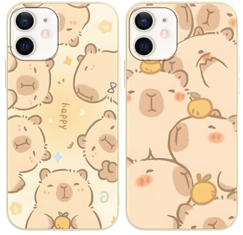 PBNDJVG Kawaii Phone Cases Funny Capybara Case for Apple iPhone 12 mini 5.4 Inch, Anime Cartoon Cute Pattern Shockproof Soft TPU Silicone Gel Drop Protection Case for Women Girls
