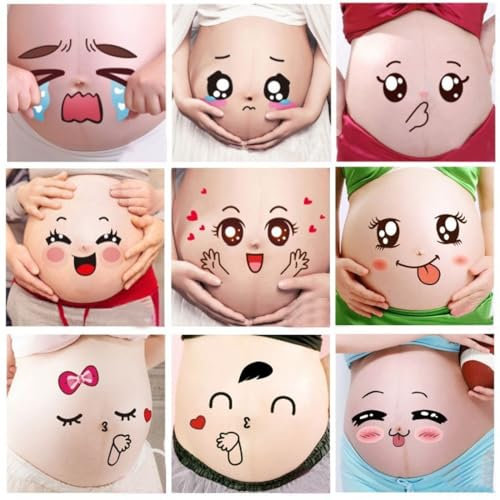 OUDQFCJ 9 Pièces Accessoires Photo Grossesse Autocollants Expressions Faciales pour Femmes Enceintes Future Maman Décoration Ventre Photographie Maternité Drôle et Mignon