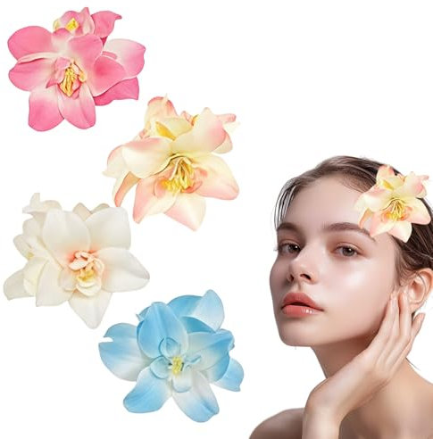 AstraGlam 4 piezas pinza de pelo de flores, clip de cabello de 3.5 pulgadas, pinzas grandes de flores para mujeres, pinzas con forma de flor para cabello grueso y fino, accesorios para el cabello