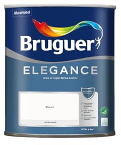 Bruguer Elegance Pintura Monocapa Extra Mate para Paredes y Techos, Interior y Exterior protegidos, Ultra Lavable, Resistente al Desgaste y Manchas, Con conservante Antimoho, Blanco 750 ml