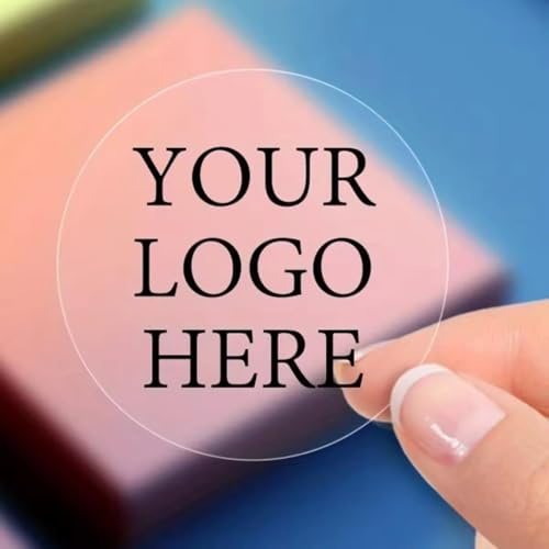 Lot de 100 étiquettes autocollantes transparentes personnalisées avec logo rond et texte for mariage, anniversaire, emballage, enveloppe, cadeau de fête