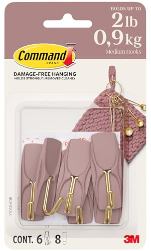 Command Medium Wire Hooks, 6 Pink Hooks and 8 Adhesive Strips | Value Pack, Adhesive Wall Hooks, Damage-Free Hanging for Bags, Accessories and Home Décor, Holds 900 g, Removes Cleanly