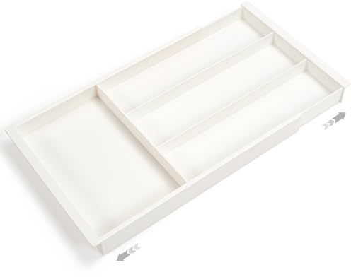 Kunoli Cutlery Organiser, Expandable Cutlery Tray (Cream) | Adjustable Kitchen Drawer Organiser for Fork, Spoon, Knife Storage Organisation Small