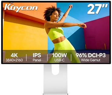Kuycon P27G 27 inch FHD (3840x2160) 4K Monitor, IPS, 1.07 Billion Colors, 99% sRGB, HDR, 1200:1 Contrast, 178° Viewing Angle (Minimalist - with Stand)