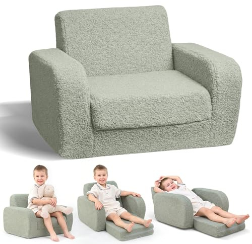 KidBloom 3 in 1 Sofa Infantil, Verde Sofa Bebe de Tela Sherpa, Sillones Infantiles para Niños