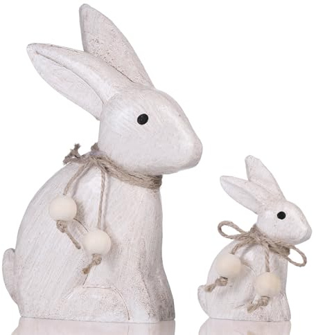 Fentar Osterhasen Figuren, 2 Stück Osterhase Deko, Vintage Osterdeko Holz Innen, Moderne Ostern Deko Hasen, Osterdekoration zum Hinstellen, Tischdeko Ostern, Osterfiguren 7,5x10,2 cm und 12x18,2 cm