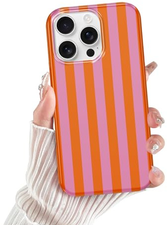 Niokfrci Gestreift Sommer Handyhülle für iPhone 15 Pro Hülle 6,1'', Aesthetic Summer Orange Rosa Striped Streifen Muster Design Mädchen Schutzhülle Stoßfest Bunt Silikon Transluzente TPU Case, Striped