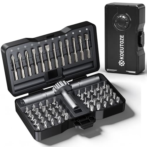 Koeutoze Set Cacciavite a Cricchetto 66 in 1 - Kit di Cacciaviti Magnetici di Precisione con 62 Punte S2, Manico in Alluminio Rimovibile, Utensili Compatti per Riparazioni di Bici, Mobili e Fai-da-te
