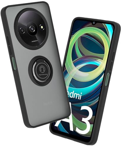 Techsuit für Xiaomi Redmi A3 Redmi A3x Hülle mit Ringhalter, Magnetring Kompatibel, 360 Grad Drehung, Stoßfest, Aufprallschutz, Erhöhte Kanten, Glinth Series, TPU, Schwarz