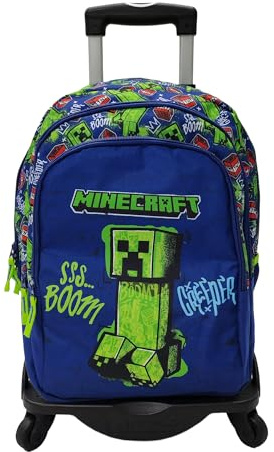 ToyBags Mochila Escolar Minecraft Boom Creeper Doble Compartimento Adaptable con Carro Negro con Protección Lateral y Stoper Frontal Anti Caída 4 Ruedas Giratorias - 44 x 30 x 20 cm