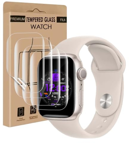 Carantee Verre Trempé pour Apple Watch Series 7/8/9(45mm), Anti Rayures | Protection Écran, Tactile sensible, Bubble Free, HD TPU Apple Watch 45mm Vitre Protection(4 Pack 3D Full Transparent)