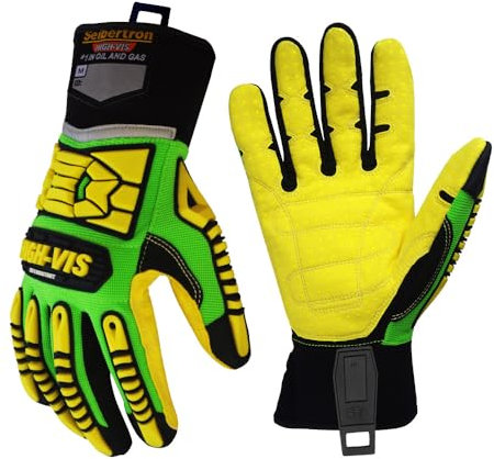 Seibertron HIGH-VIS SDXC5 Mechanics Cut5 Impact Cut Puncture Resistant Gloves Oil and Gas/Oilfield Safety Gloves M