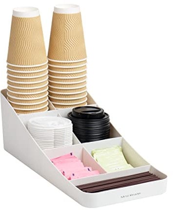 Mind Reader Anchor Collection, 7-Compartment Coffee Cup and Condiment Countertop Organizer, 7.25 L x 15.5 W x 5.25 H, White