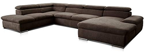 Cavadore Wohnlandschaft Alkatraz im modernen Design / U-Form mit Ottomane links und Longchair rechts / Inkl. Bettfunktion + Kopfteilverstellung / 350 x 73 x 226 / Braun