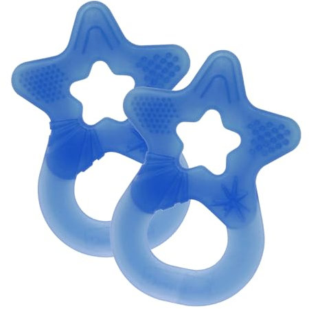 Dentistar Beißring 2er-Set – Teether für Babys & Kleinkinder ab 3 Monate – Baby Beißring mit Griff aus weichem Material zur Zahnungshilfe & Massage – Made in Germany – Blau Transparent