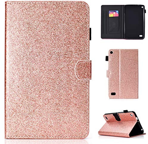 LMFULM® Case for Amazon Fire 7 2015/2017 (7 Inch) PU Magnetic Cover Shining Case Stent Holster Leather Case Flip Cover for Amazon Fire 7 2015/2017 Tablet PC Rose Gold