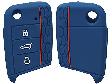 kwmobile Autoschlüssel Schutzhülle kompatibel mit VW Golf 7 MK7 3-Tasten Autoschlüssel Hülle - Schlüsselhülle aus Silikon - in Dunkelblau Rot