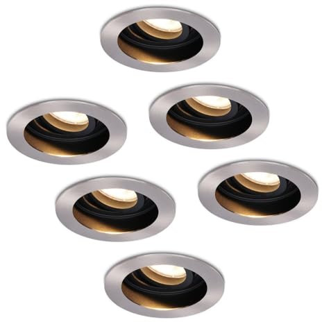 HOFTRONIC - 6er set LED Einbaustrahler 5W 400 Lumen GU10 230V 36° Deckenspot Einbauspot Edelstahl 2700K Extra Warmweiß lichtfarbe Dimmbar Schwenkbar für Innenbereich Lebensdauer 15.000 Stunden