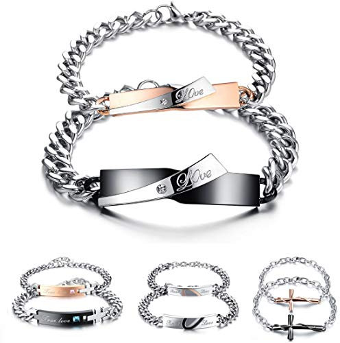 Kim Johanson Edelstahl Pärchen Armbänder *Verschiedene Motive & Farben* in Roségold, Gold & Silber Freundschaftsarmband, Geschenk, Schmuck für Paare inkl. Schmuckbeutel (Love)
