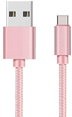PHONILLICO Cable compatible avec Samsung Galaxy S10 / S10 PLUS / S10E / S9 / S9 PLUS / S8 / S8 PLUS - Cable Chargeur USB-C Nylon Tressé Rose 1 Metre