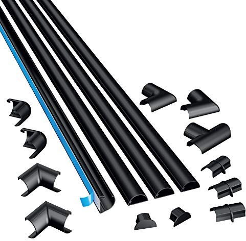 D-Line 2010KIT002 Micro+ Kabelkanal Selbstklebender, Halbrunde Kabelführungen - 4x 20mm (B) x 10mm (H) x 1-Meter Längen (4-Meter) - Schwarz