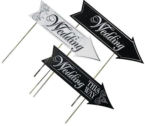 Amosfun 3ensembles Panneau Mariage Décoratif Flèche De Fête Directionnelle Plastique Kit De Panneaux Pour Extérieur Avec Piquets Fer Noir Et Blanc Style Aléatoire