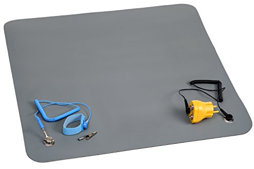 QUADRIOS GmbH ESD Schutz Komplettset,Basic Plus' professionelle Arbeitsplatz Antistatik Matte 55 x 55 cm Armgelenkband, Spiralkabel, Erdungskabel, Erdungsstecker