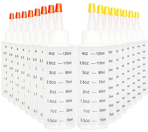 Youngever 16 Pack 120ML Re-usable Plastic Squeeze Bottles with Tip Cap, HDPE Squeeze Bottles for Crafts, Food Art, Glue, Henna, Ketchup, BBQ, Sauces, Syrup (4 Ounce)