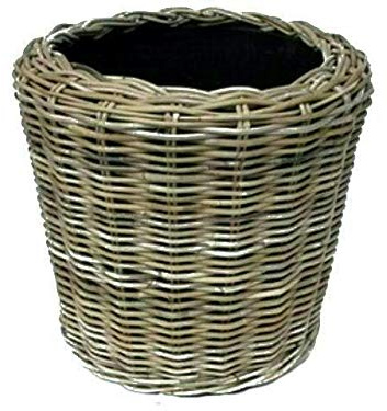 Klocke Pflanzkörbe Pflanzkorb Rattan Rund – Beigegrau - Weidenkorb mit Einsatz für Außen/Outdoor - Gartenkorb Korbgeflecht - Übertopf für Garten/Pflanzgefäß (Ø 42cm / Höhe 44cm)
