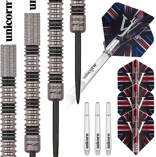 Unicorn 90% Tung 20g Dart-Set, James Wade, Premier, 90/70% Wolfram, Stahlspitze & weiche Spitze, 18 g bis 24 g, Silber/Gelb, 20 g