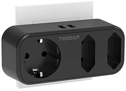 TESSAN 5 en 1 Multiprise Murale 3 Sortie AC avec 2 Ports USB, Prise USB Multiple 3600W pour la Maison, Bureau, Noir