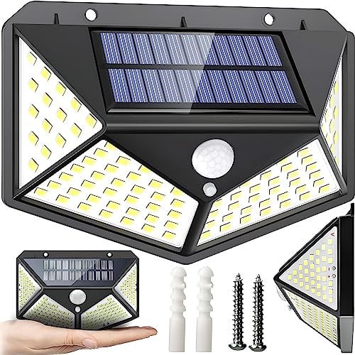 Retoo Lampada solare super luminosa per esterni con sensore di movimento e 100 LED, IP65, lampada solare con sensore di movimento, lampada solare con batteria da 1800 mAh, da giardino, per esterni